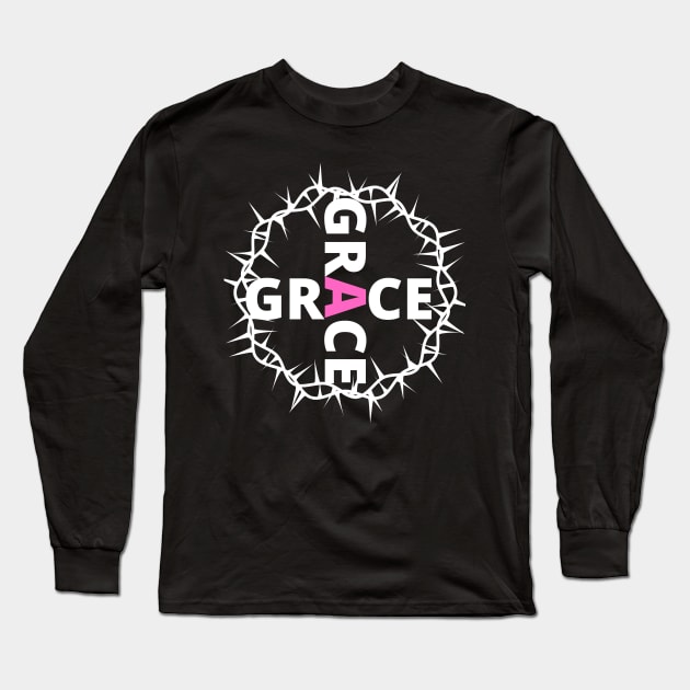 Grace With Thorn Crown Christian Design Long Sleeve T-Shirt by kissedbygrace